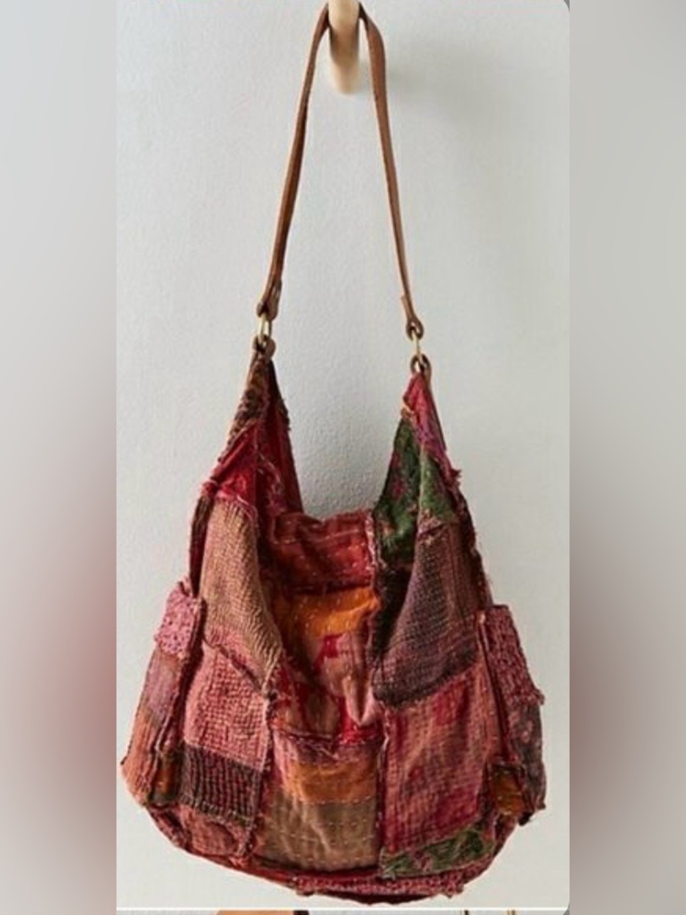 Free People Kaleidoscope Patch Tote Bag slouchy, upcycled kantha patchwork